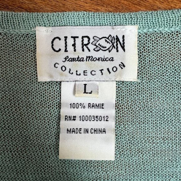 Citron Santa Monica Tunic Top Large Seafoam Green Knit Long Bell Sleeve Crochet‎ - Picture 11 of 13